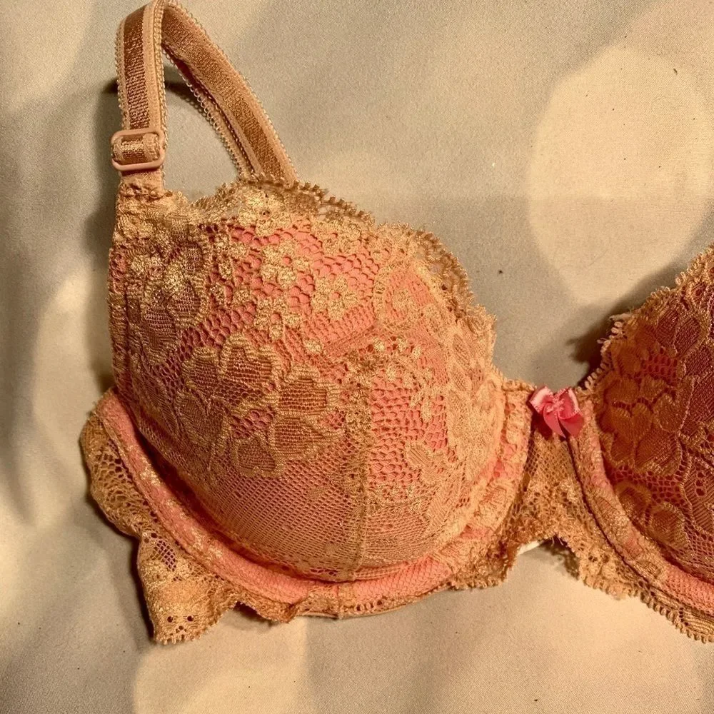 PINK WITH NATURAL LACE DREAM ANGELS LINED DEMI 32C